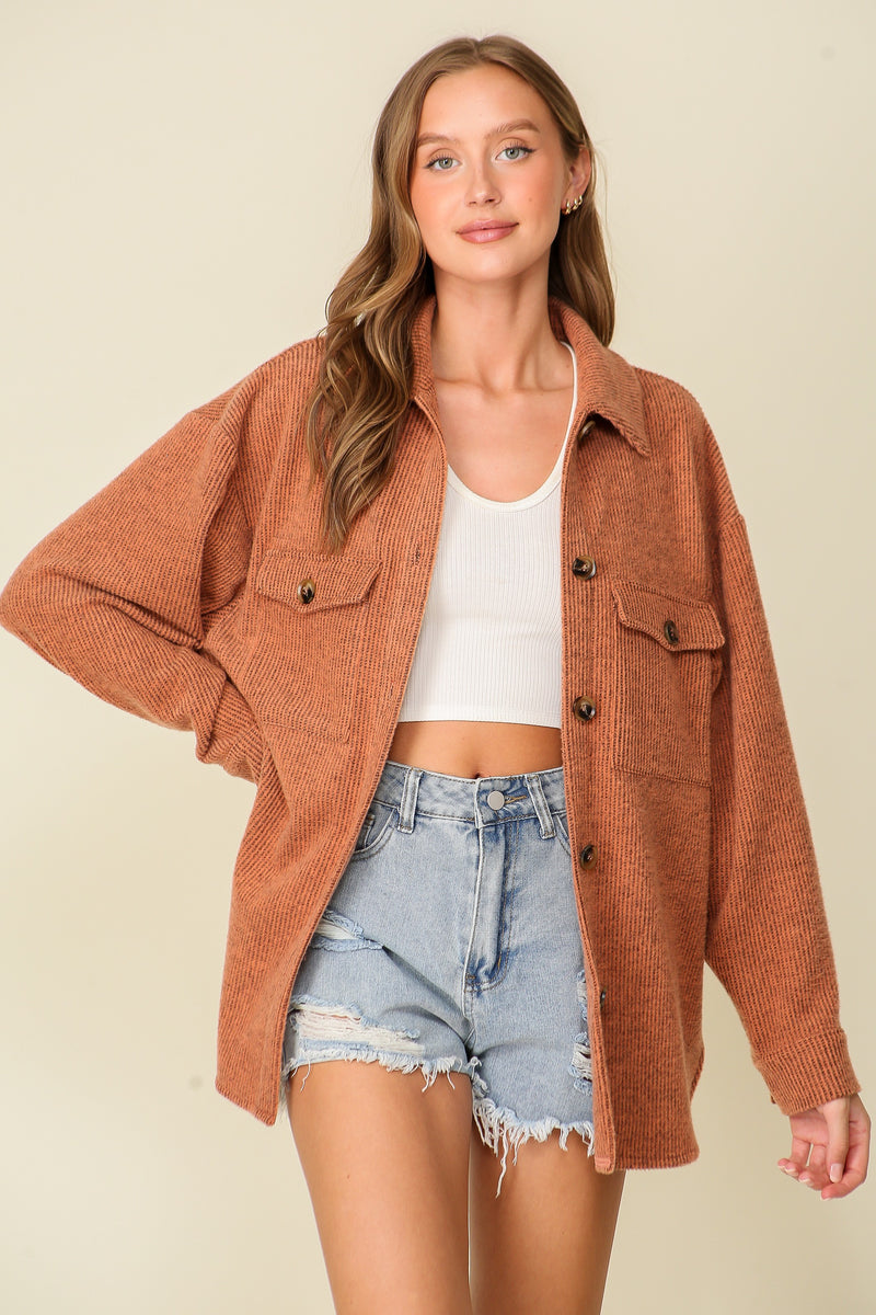 Cozy Brushed Waffle Oversized Fall Jacket