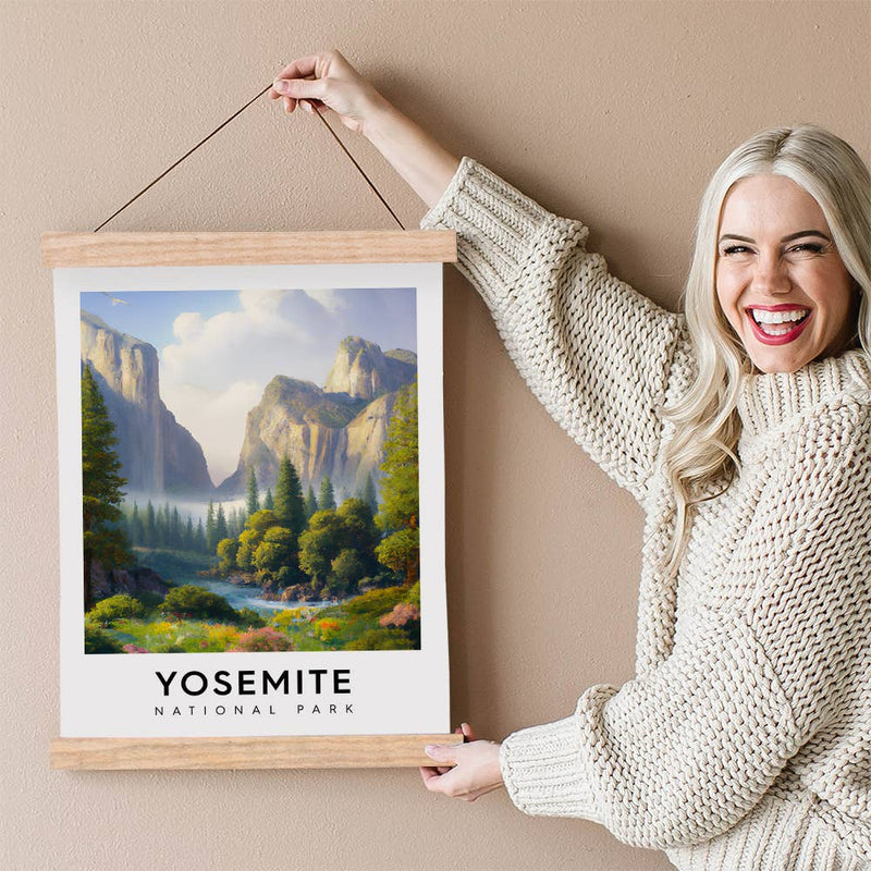 Yosemite National Park Poster Canvas with Wood Hanger Frame