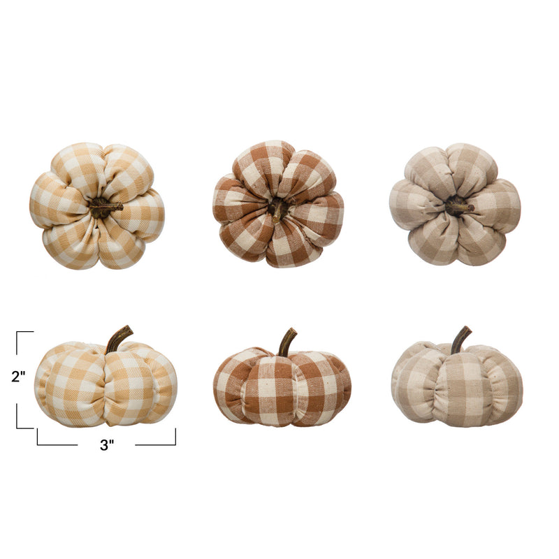 3" Round x 2"H Fabric Check Pumpkins