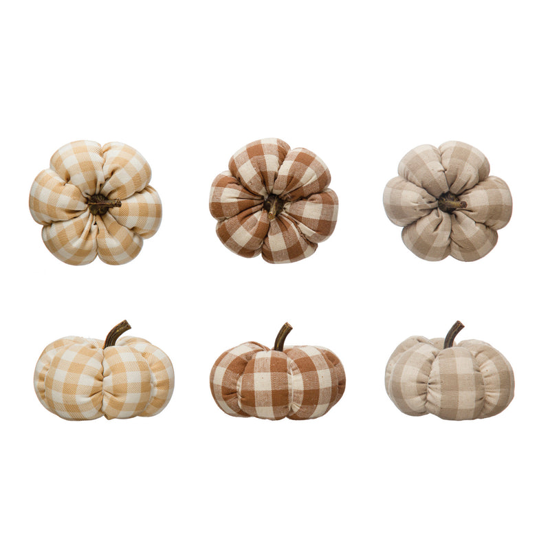 3" Round x 2"H Fabric Check Pumpkins