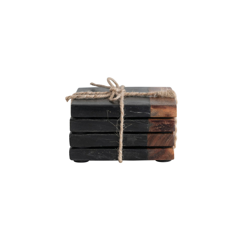 Marble & Acacia Wood Coasters- set of Four