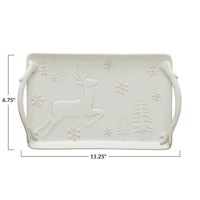 Debossed Stoneware Christmas Tray