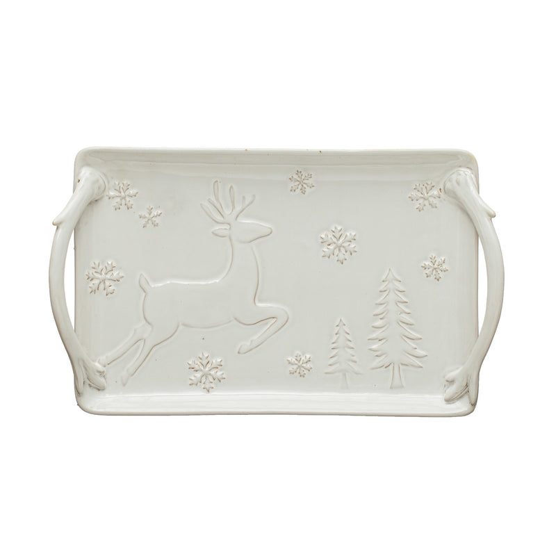 Debossed Stoneware Christmas Tray