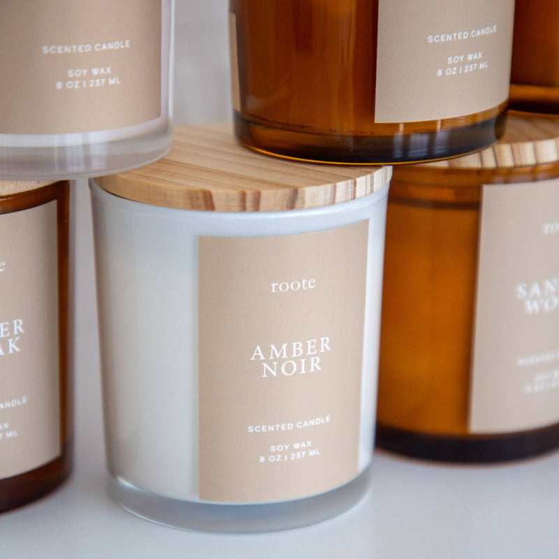 Amber Noir Soy Wax Scented Candle White Tumbler Jar