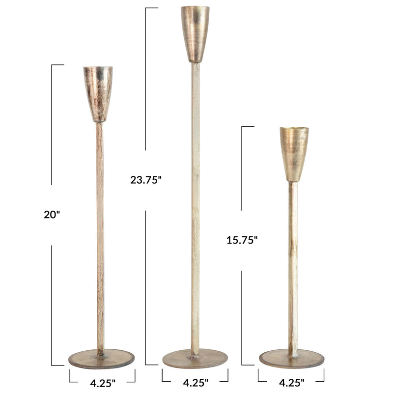 Gold Finish Metal Tapers, Set of Three - Mae It Be Home